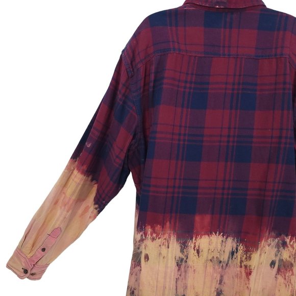 The Rack Brushed Cotton Tie Dye Bleach Button Front Shirt Top Sz XL Plaid - Picture 9 of 12